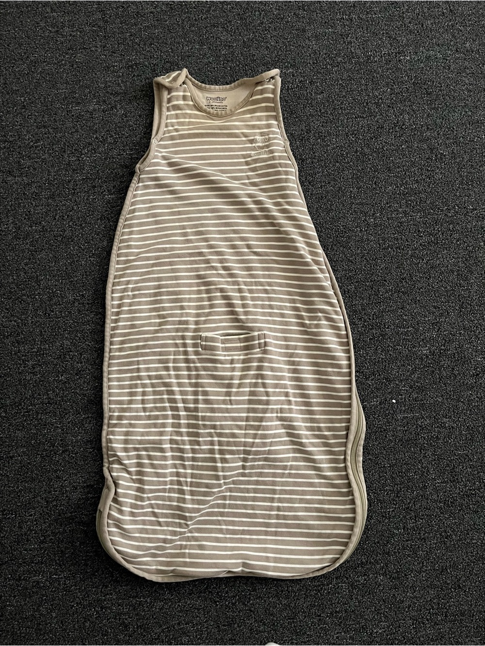 Woolino striped sleeping bag sleep sack beige gray stripe merino 2-24 months